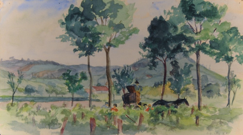 Marie Valade (non sign&eacute;), sans titre, 5 sept. 1945 - aquarelle sur papier 18x32 cm