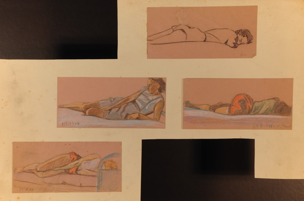 Marie Valade (non sign&eacute;), sans titre, 1942 - mine de plomb et pastel sur papier ca.17x08 cm chaque