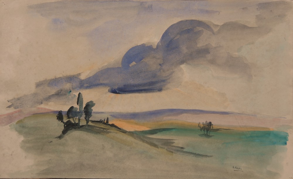 Marie Valade (sign&eacute; M. Fulchic en bas &agrave; droite), sans titre, ca.1955 - aquarelle sur papier 30x49 cm