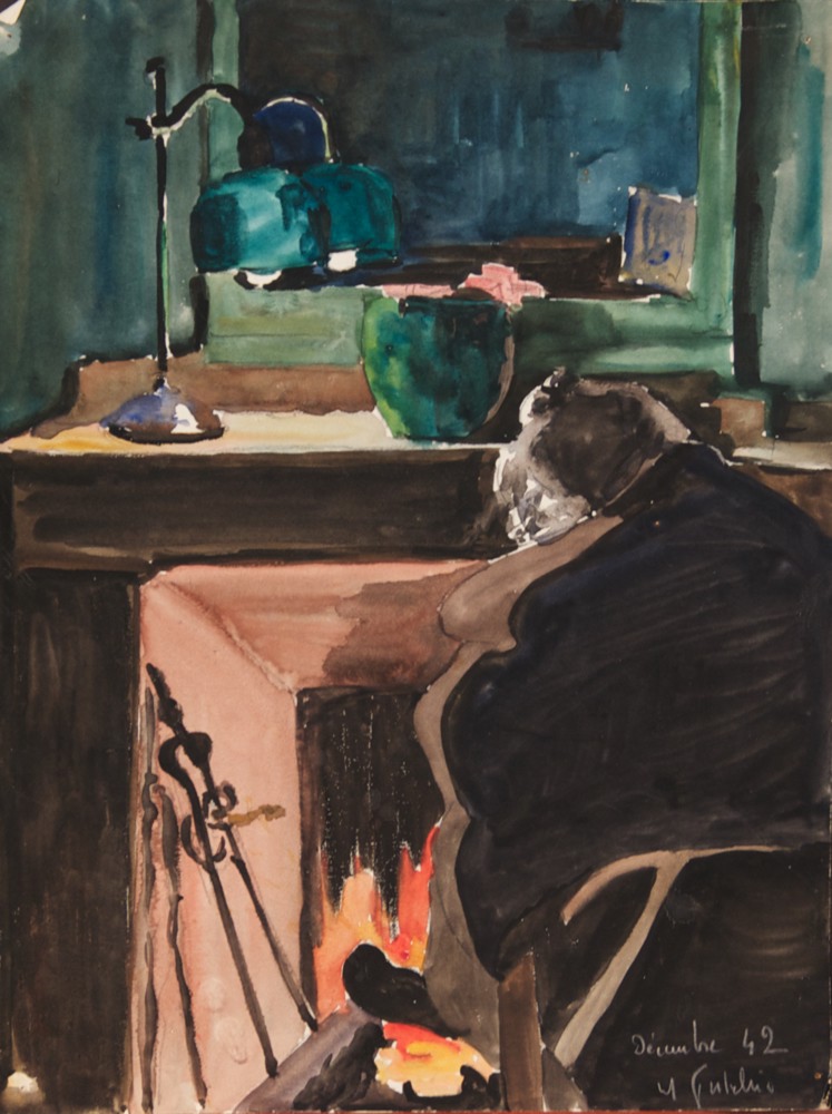 Marie Valade (sign&eacute; M. Fulchic en bas &agrave; droite), sans titre, d&eacute;c. 1942 - aquarelle sur papier 32x24 cm