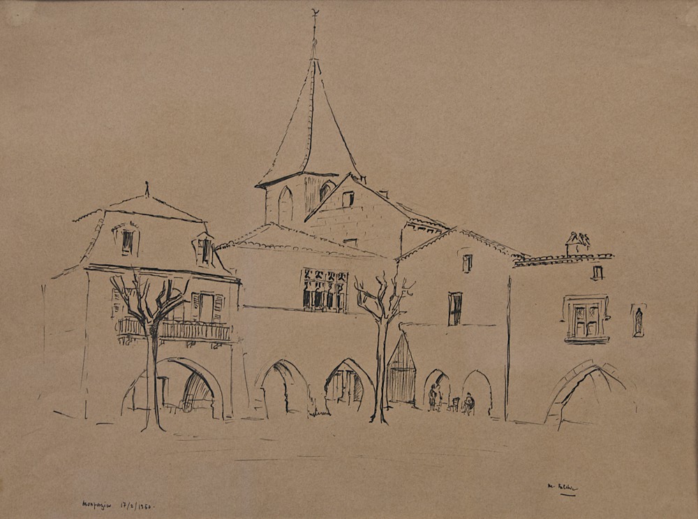 Marie Valade (sign&eacute; M. Fulchic en bas &agrave; droite, &ldquo;Montpazier&rdquo;, 17 f&eacute;v. 1950 - mine de plomb sur papier 25x34 cm