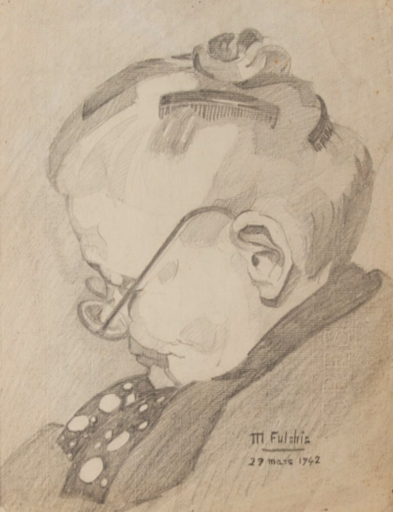 Marie Valade (sign&eacute; M. Fulchic en bas &agrave; droite), sans titre (portrait de la grand&rsquo;m&egrave;re de l&rsquo;artiste), 29 mars 1942. Mine de plomb sur papier 32x25 cm