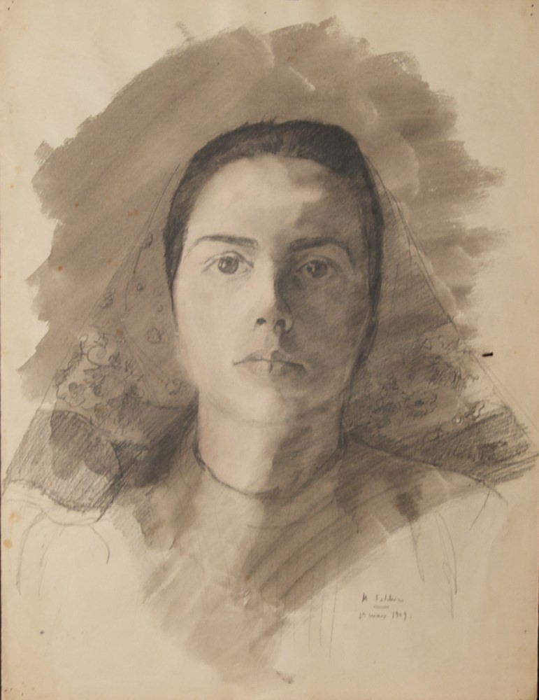 Marie Valade (sign&eacute; M. Fulchic en bas &agrave; droite), sans titre, 1 mars 1949 - mine de plomb aquarell&eacute;e sur papier 41x31 cm