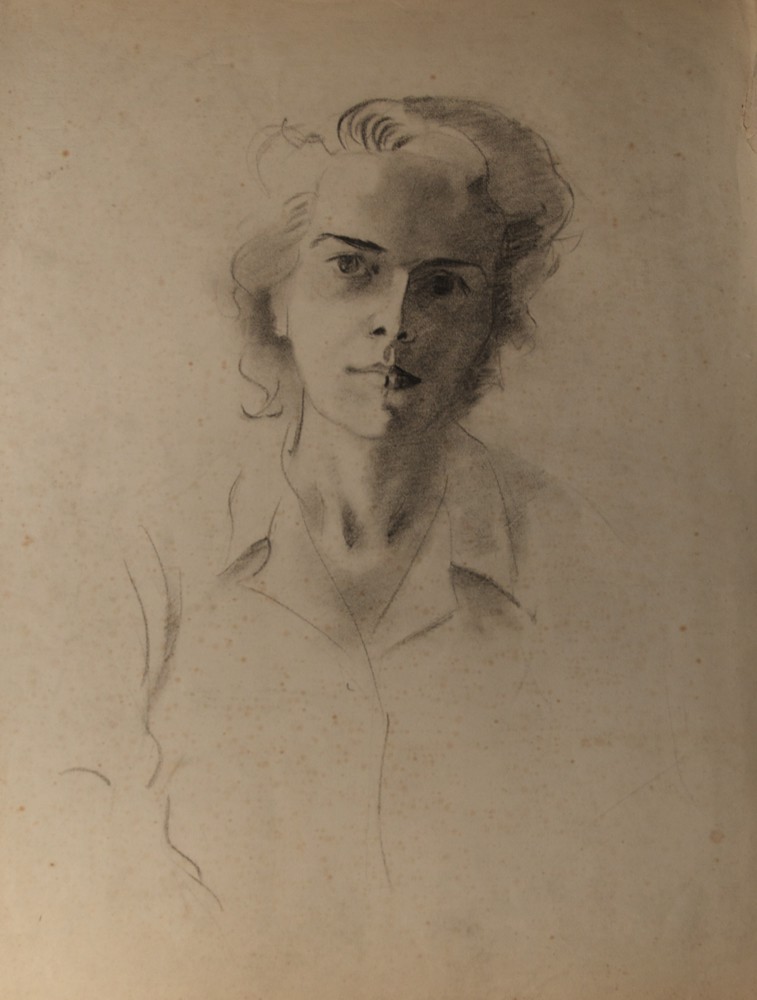 Marie Valade (non sign&eacute;), sans titre (autoportrait), ca.1945 - fusain sur papier 63x48 cm